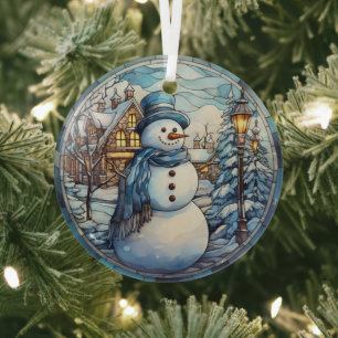 Festive Snowman Stained Glass   Glass Tree Decoration