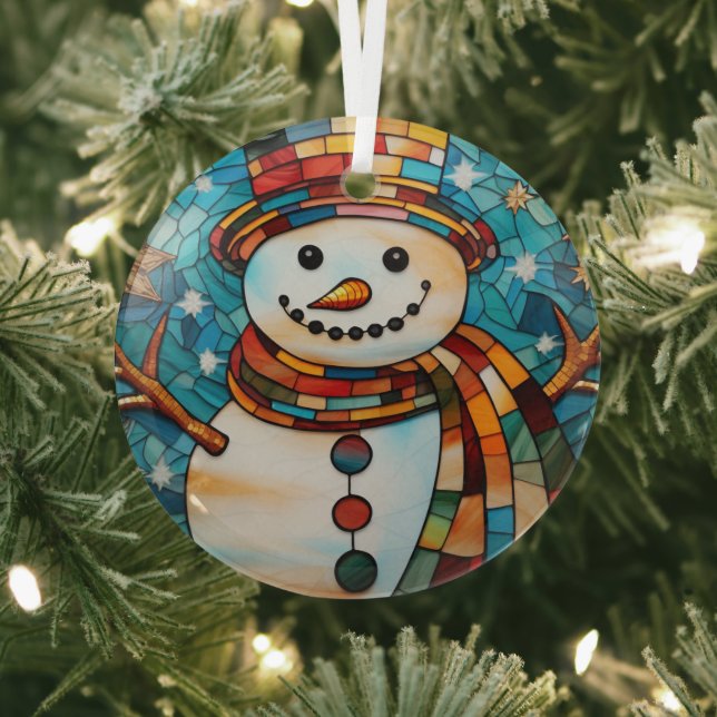 Festive Snowman Stained Glass   Tree Decoration (Insitu)