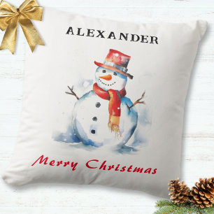 Festive Snowman Whimsical Custom Merry Christmas Cushion