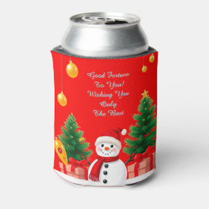 Festive Snowman With Christmas Trees Can Cooler