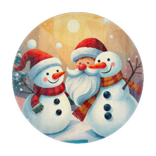 Festive Snowmen and Santa Enjoying Cutting Board