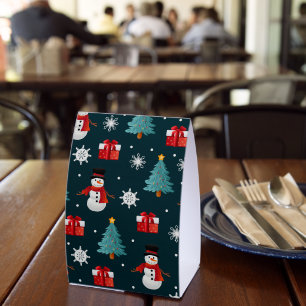 Festive Snowmen Christmas Trees and Gifts Pattern