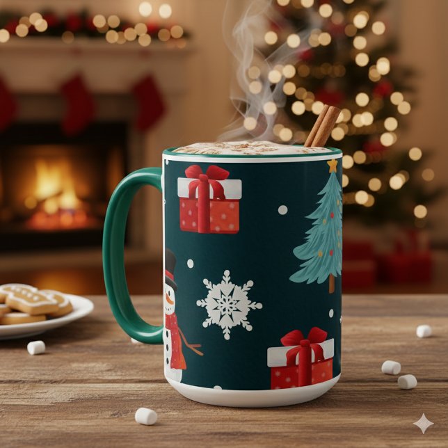 Festive Snowmen Christmas Trees Holiday Gift Mug (Festive Snowmen Christmas Trees Holiday Gift Mug)