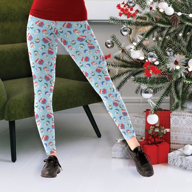 Festive Snowmen Watercolor Christmas Pattern Leggings (Creator Uploaded)