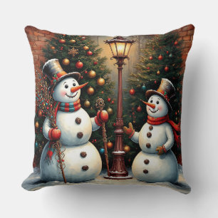Festive Snowmens and Christmas Trees Cushion
