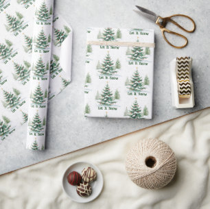 Festive Snowy Christmas Tree Let It Snow Wrapping Paper