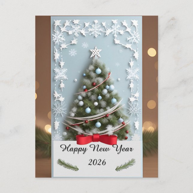 🎄 Festive Snowy Christmas Tree Magic ❄️ Holiday Postcard (Front)