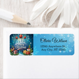 Festive Snowy Night Winter Wonderland Christmas Return Address Label