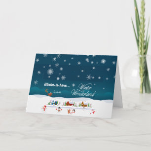 Festive Snowy Village Customizable Inside Text Holiday Card
