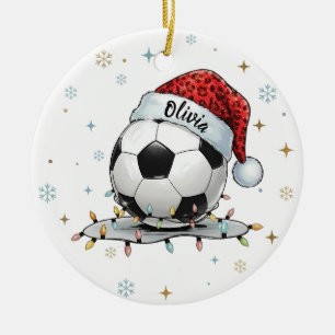 Festive Soccer Ball Holiday Design  Ceramic Ornament