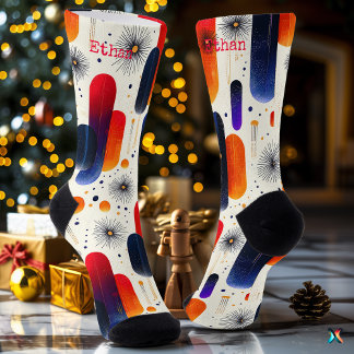 Festive Socks with Abstract Red, Orange, and Blue 
