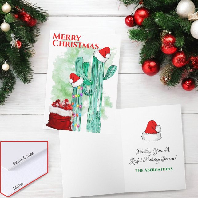 Festive Southwest Saguaro Cactus Custom  Holiday Card (Folding Christmas card cover and inside template text)