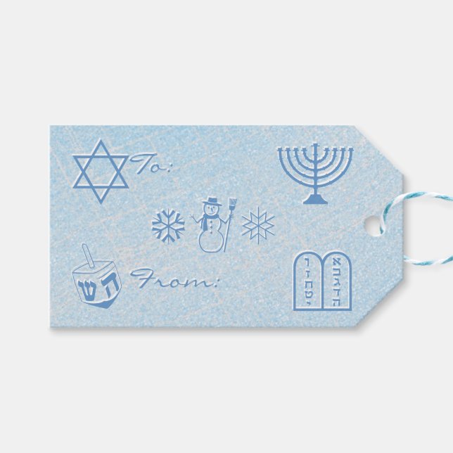 Festive Sparkle HANUKKAH Gift Tags (Front (Horizontal))