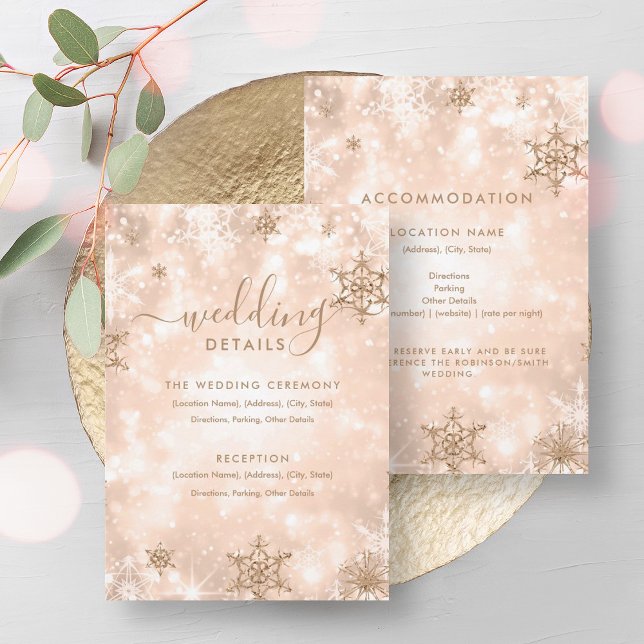 Festive Sparkle Rose Gold Winter Wedding Details  Invitation (Festive Sparkle Rose Gold Winter Wedding Details Invitation)