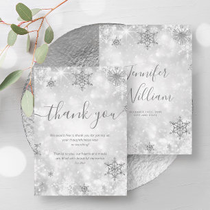 Festive Sparkle Silver Winter Wedding Thank You Invitation