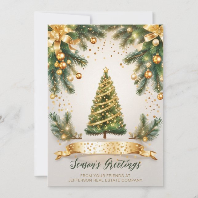 Festive Sparkling Christmas Tree Company Business  Holiday Card (Front)