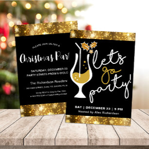 Festive Sparkling Gold Fireworks Christmas Party I Invitation