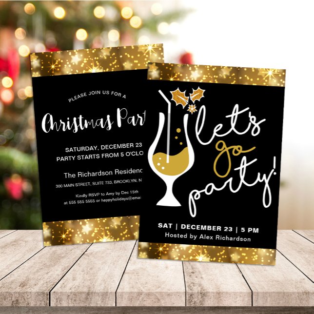 Festive Sparkling Gold Fireworks Christmas Party I Invitation (Creator Uploaded)