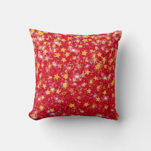 Festive Sparkling red gold silver starry pattern Cushion