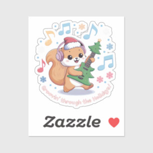 Festive Squirrel Playing Guitar Surrounded by Snow