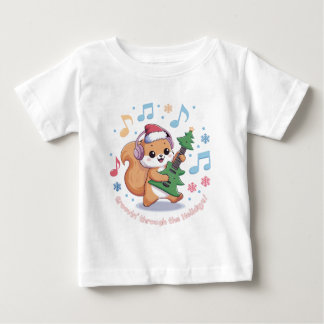 Festive Squirrel Playing Guitar Surrounded by Snow Baby T-Shirt