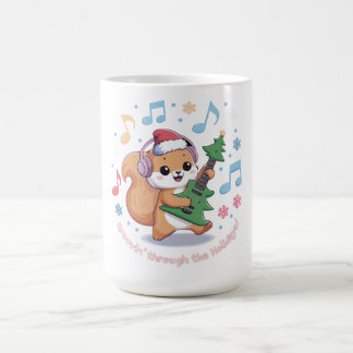 Festive Squirrel Playing Guitar Surrounded by Snow Coffee Mug