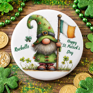 Festive St. Patrick’s Day Gnome With Irish Flag  6 Cm Round Badge