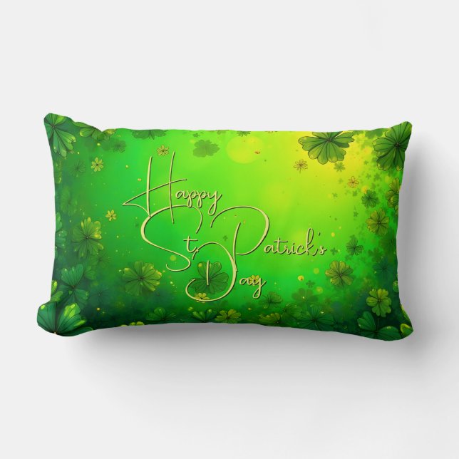 Festive St. Patrick’s Day Greetings Lumbar Cushion (Front)