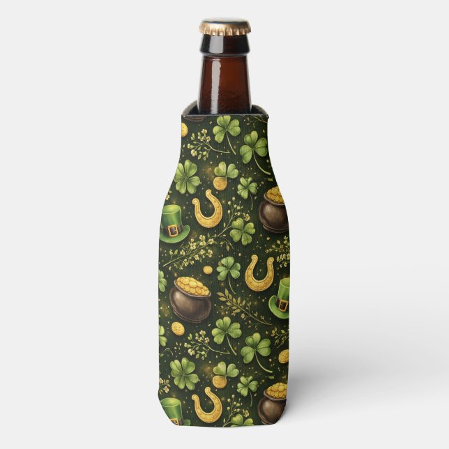 Festive St. Patrick’s Day Pattern  Bottle Cooler (Bottle Front)