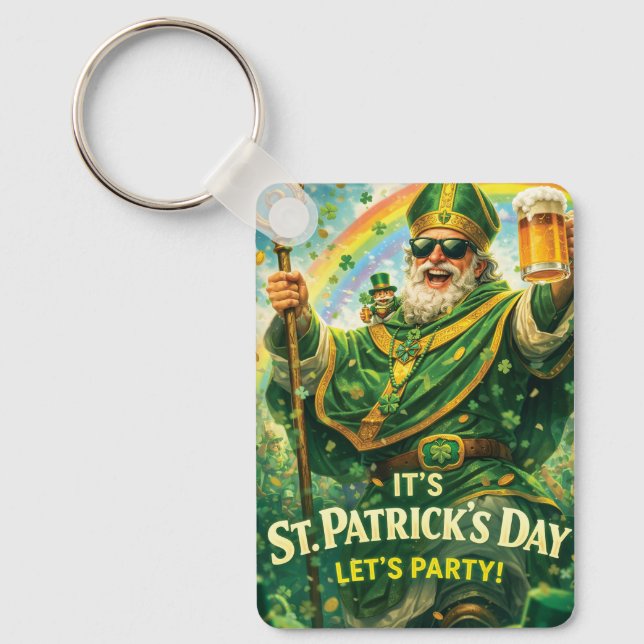 Festive St. Patrick's Day Party Illustration  Key Ring (Front)