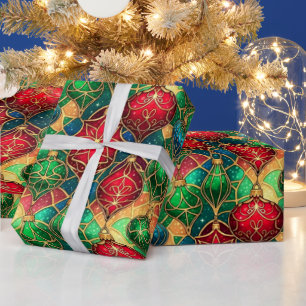 Festive Stained Glass Ornament Pattern Wrapping Paper