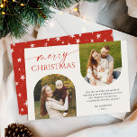 Festive Standout Merry Christmas Script 2 Photo Holiday Card<br><div class="desc">This card is a celebration of contemporary elegance, featuring a sleek Merry Christmas script amidst spaces for two of your favourite holiday photos. Its standout feature lies in its modern design, providing a sophisticated canvas for sharing warm wishes with family, friends, or colleagues. This card is available as a digital...</div>