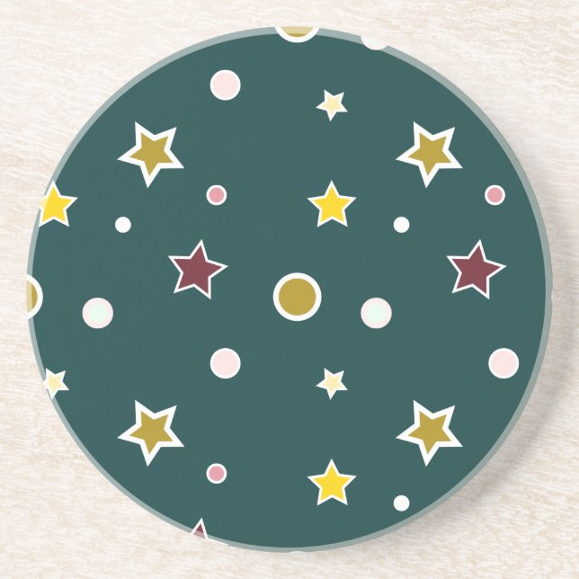 Festive Star Pattern on Dark Teal Coaster (Front)