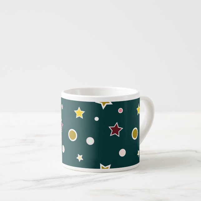 Festive Star Pattern on Dark Teal Espresso Cup (Front Right)