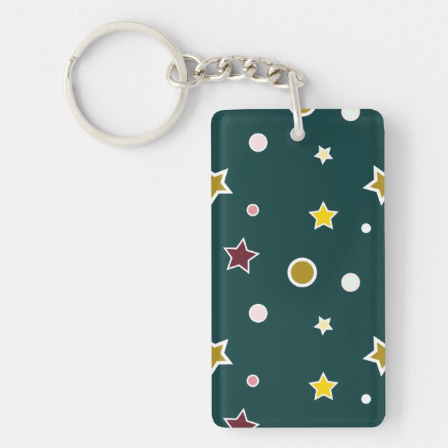 Festive Star Pattern on Dark Teal Key Ring (Front)