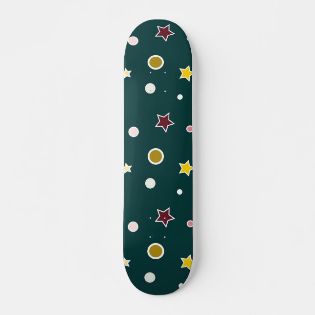 Festive Star Pattern on Dark Teal Skateboard (Front)