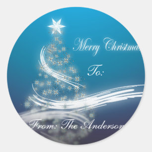 festive Star xmas evergreen Christmas Tree Classic Round Sticker