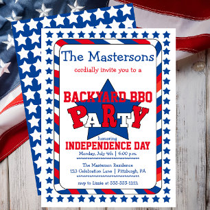 Festive Stars and Stripes Patriotic July 4th BBQ I Invitation