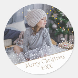 Festive Stars Family Photo Christmas Holiday Classic Round Sticker