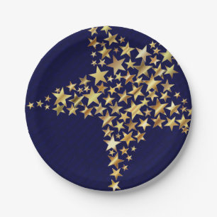 FESTIVE STARS Holiday Blessings BLUE Party Paper Plate