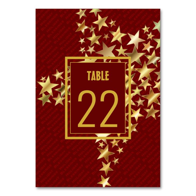 FESTIVE STARS Holiday Blessings Customisable Red Table Number (Front)