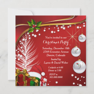 Festive Stars Red Christmas Party Invitation