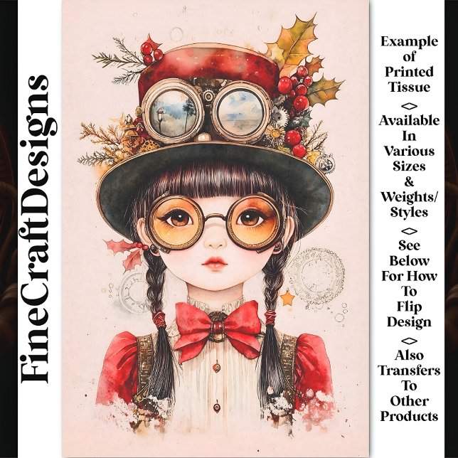 Festive Steampunk Asian Woman BJ2 Decoupage Tissue Paper (Creator Uploaded)