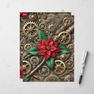 Festive Steampunk Pipes and Gears with Poinsettia