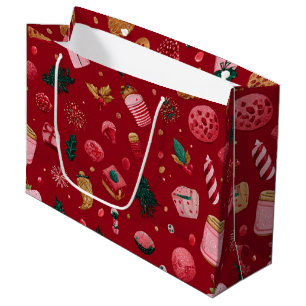 Festive Strawberry Christmas Treats Pattern Large Gift Bag