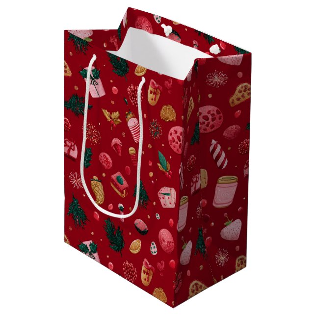 Festive Strawberry Christmas Treats Pattern Medium Gift Bag (Front Angled)