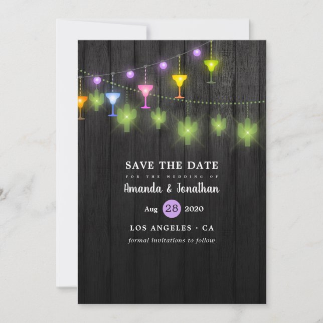Festive String Lights Cinco de Mayo Fiesta Wedding Save The Date (Front)