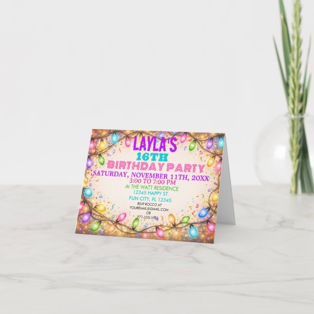 Festive String Lights Unisex Birthday Invitation (Front)