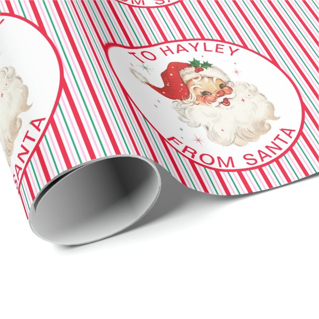 Festive Stripe Custom Name From Santa Gift Wrapping Paper (Roll Corner)