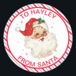 Festive Stripe From Santa Gift Classic Round Sticker<br><div class="desc">These festive Christmas red,  pink,  green and white stripe stickers feature a retro Santa-themed design. For more advanced customisation of this design,  simply select the "Customise It" button above.</div>